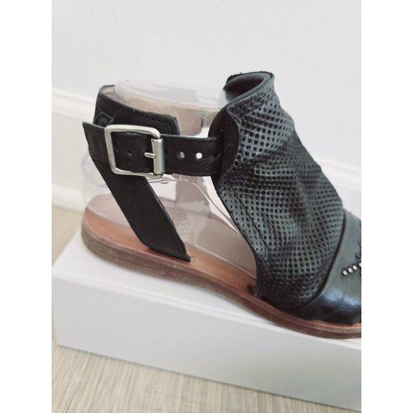 Miz Mooz Fifi Black Leather Peep Open Toe Gladiator Sandals Shoes 37 7 Wide Stud - Picture 5 of 10